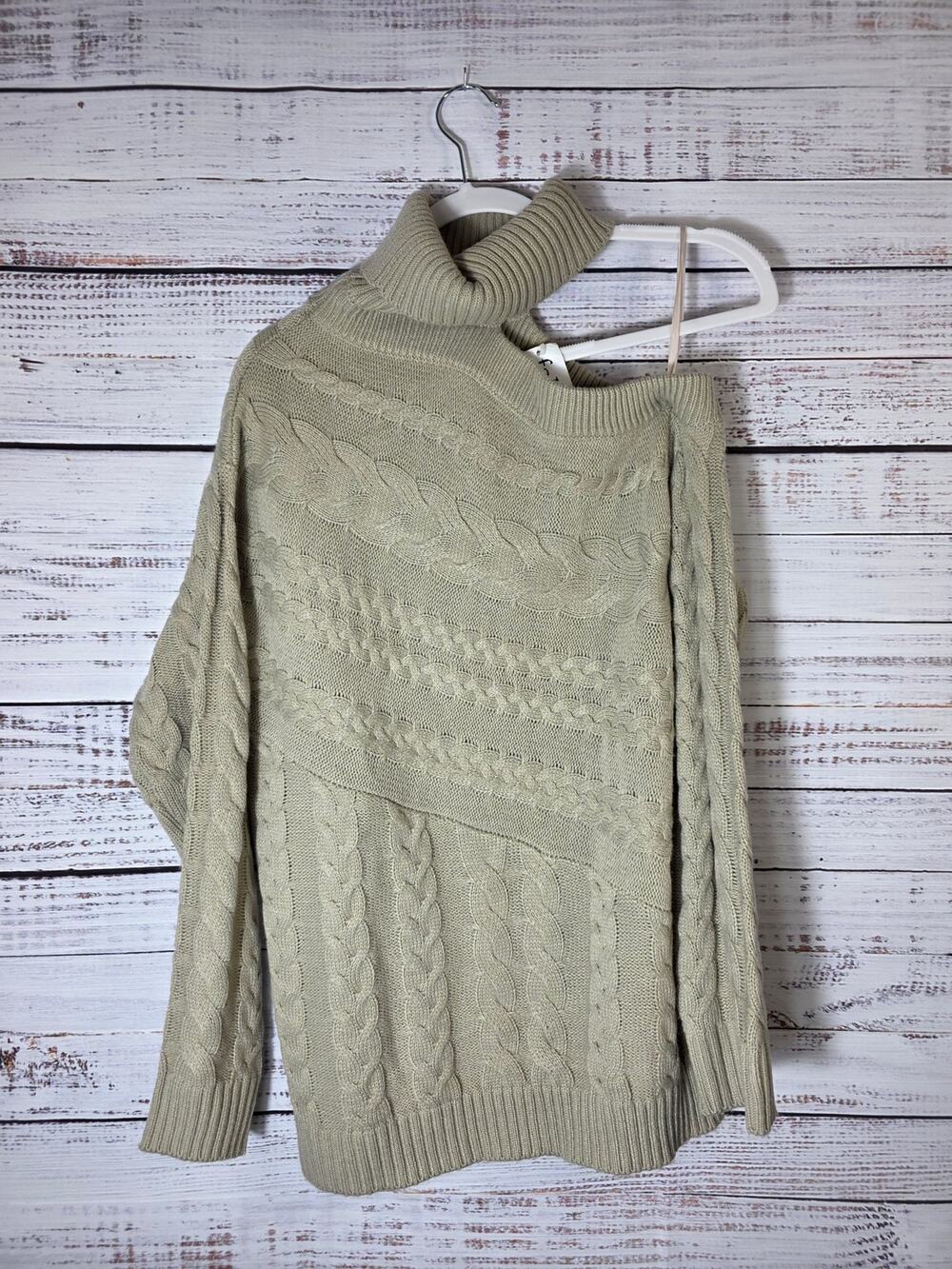 Davi & Dani women's size large tan cable off shoulder sweater